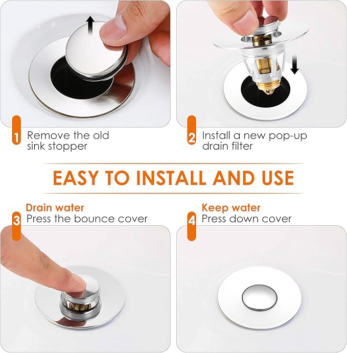 Universal Bathroom Sink Stopper, Basin Pop-up Bathroom Sink Drain Strainer - Image 7