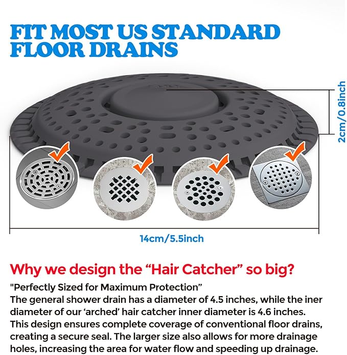 zaa Shower Drain Hair Catcher, Upgraded 2 Pack Premium Silicone Drain Protector - Image 6