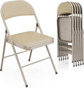 VINGLI 6 Pack Folding Chairs with Padded Seats, Metal Frame with Pu Leather Seat & Back, Capacity 350 lbs, Set of 6, Khaki by VINGLI