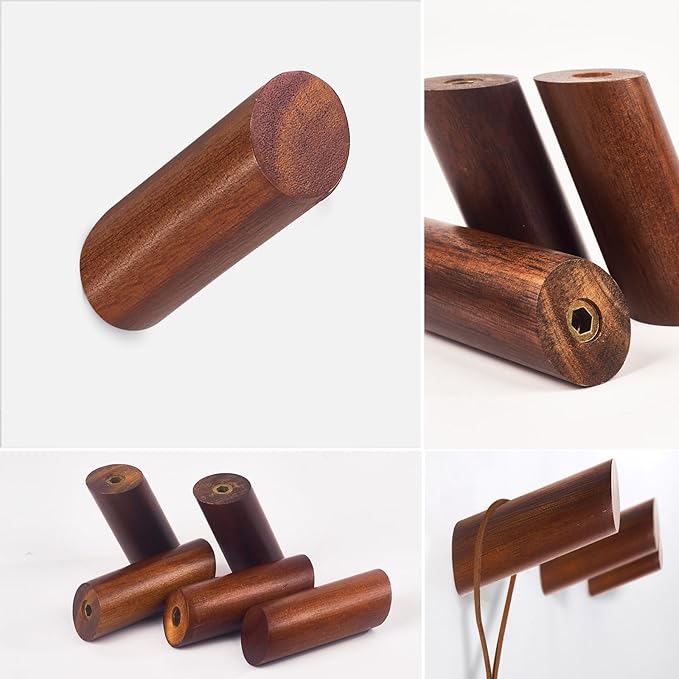evory 6 Pack Wood Wall Hooks, Rustic Wooden Coat Hooks Wall Mount, Hat Hooks - Image 2