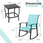 Vongrasig 3 Piece Outdoor Rocking Bistro Set, Textilene Fabric Small Patio Furniture Set, Front Porch Rocker Chairs Conversation Set with Glass Table for Lawn, Garden, Balcony, Poolside (Blue) - Image 6