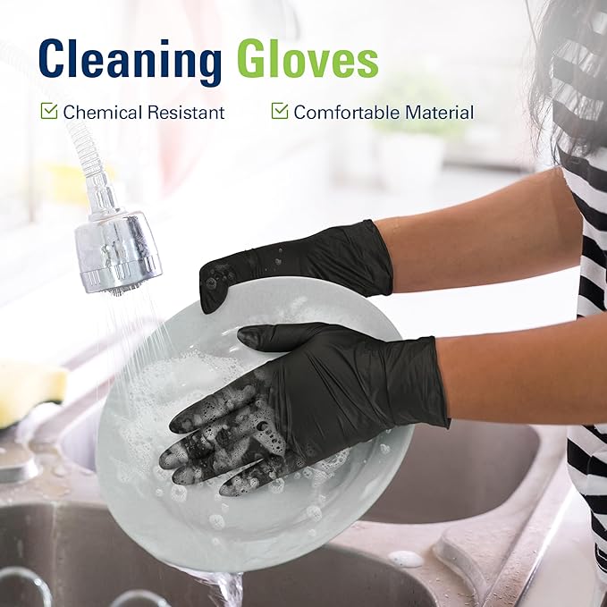 Black Nitrile Gloves, Food Safe Disposable Gloves Latex Free, Rubber Gloves - Image 5
