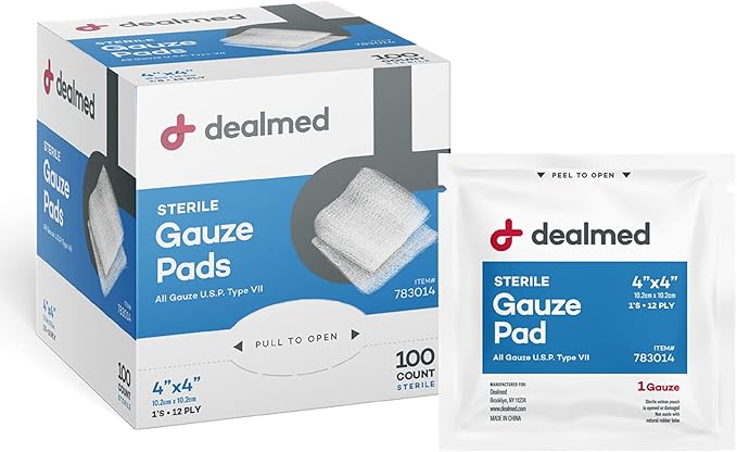 Dealmed Sterile 4x4 Gauze Pads Individually Wrapped, Disposable Medical Gauze by Dealmed