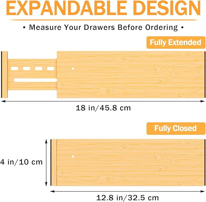 Bamboo Drawer Dividers 4" High, 12.8-18" Adjustable Drawer Organizers - Image 5