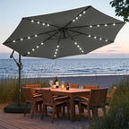 wikiwiki 10ft Solar LED Patio Umbrella with Base Included, Offset Umbrella with Weighted Sandbag Base, Cantilever Patio Umbrella for Backyard, Garden & Deck, 32 LED Lights & Polyester Shade, Dark Gray by WikiwikiPatioUmbrellas