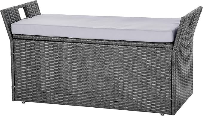 VEVOR Outdoor Storage Bench, 2-Person PE Rattan Storage Bench, 40 Gal Deck Box with Cushion & Side Handle, Supports up to 400 lbs, Weatherproof Outdoor Seating & Porch Decor for Patio Garden Balcony - Image 9