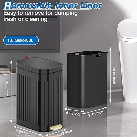Small Bathroom Trash Can with Air Freshener Soft Close Lid, 6 Liter/ 1.6 Gallon - Image 7