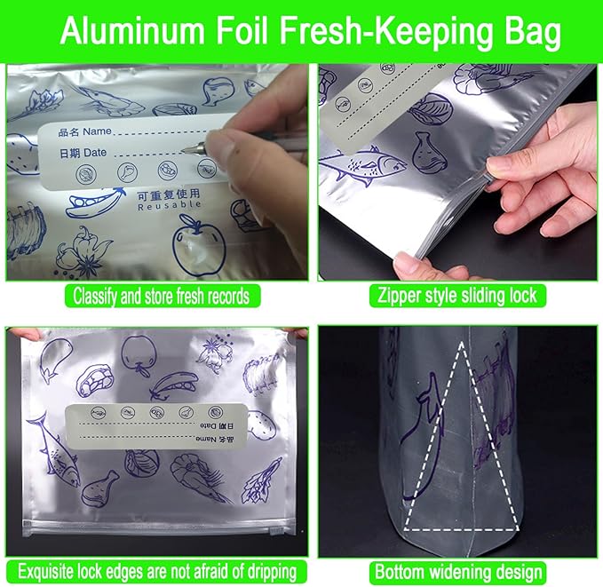 Reusable Aluminum Foil Storage Bags, Leak-Proof Stand-Up Bags - Image 3