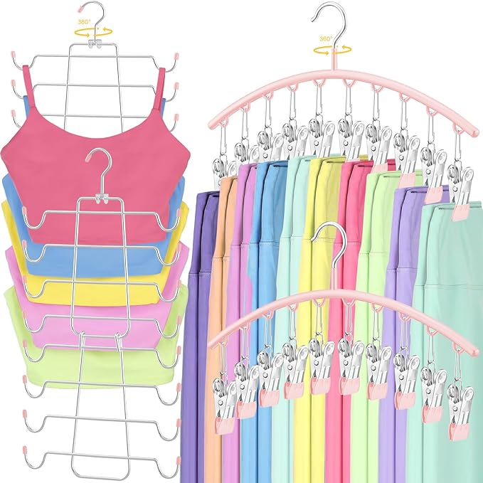 TomCare 360° Swivel 2 Pack Tank Top Hanger and 2 Pack Leggings Organizers Space by TomCare