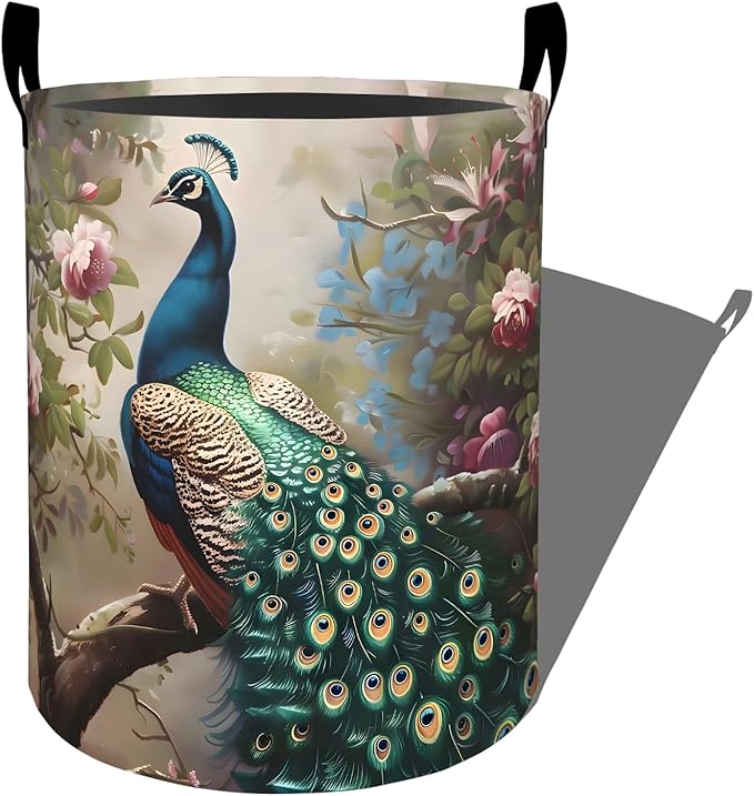 Majestic Peacock Among Blossoming Flowers Laundry Basket by Ti+Caldi