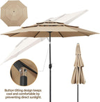 Yaheetech 3-Tier Patio Umbrella 10ft Vented Outdoor Canopy Sun Shade Large Market Table Umbrella Double-layer Cloth & Push-button Tilting for Yard/Garden/Park Tan - Image 6