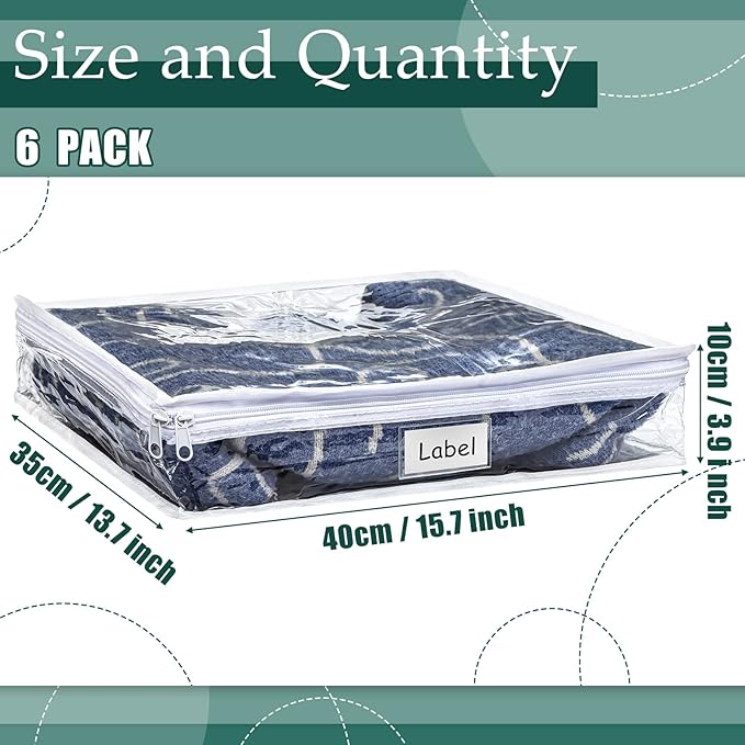 Hoolerry 6 Pieces Sweater Storage Bags Plastic Clear PVC Clothes Storage Bags - Image 2