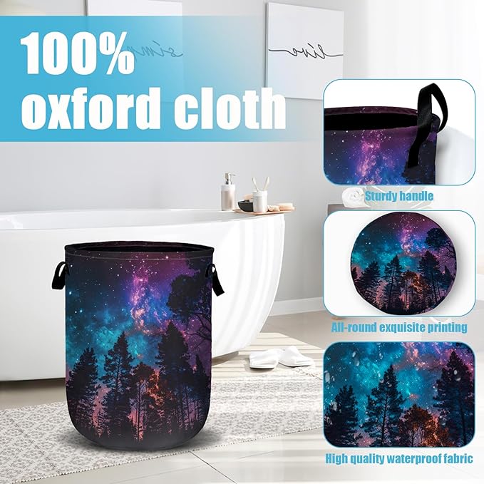 Purple Galaxy Forest Laundry Basket, Laundry Hamper Collapsible Oxford Cloth - Image 4