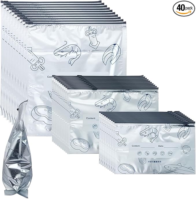 40PCS Reusable Aluminum Foil Freezer Bags, Sealable Stand-Up Zipper Storage Bags by LytoybeLightFactory