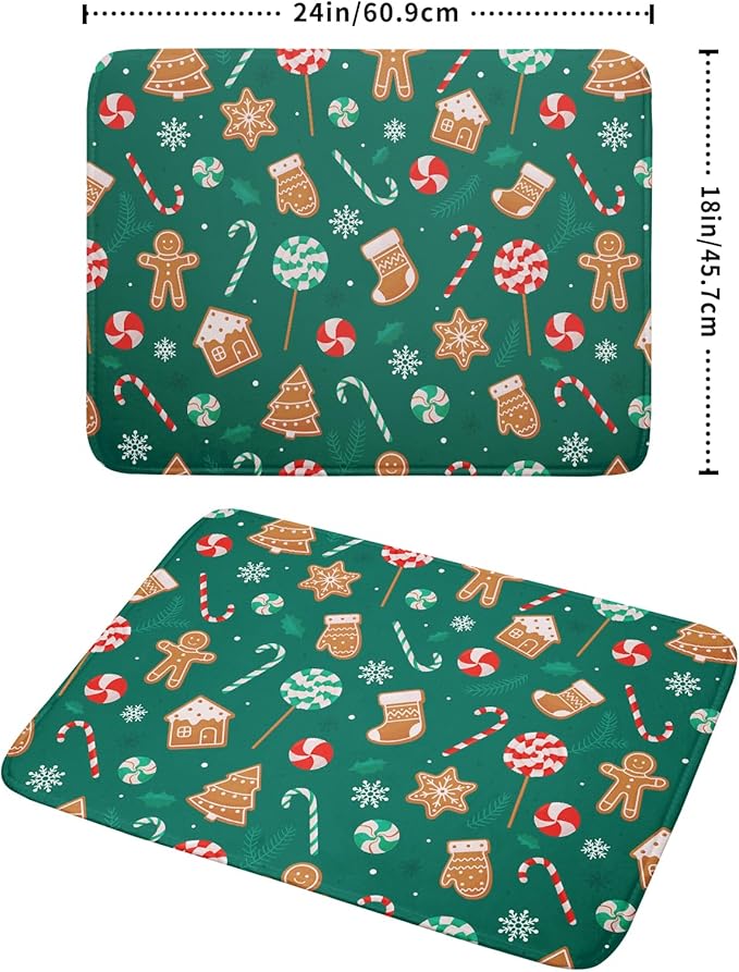 Gingerbread Dish Drying Mat for Kitchen Counter Holiday Green Super Absorbent - Image 2