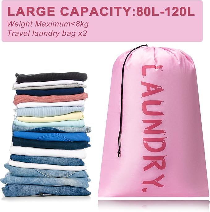 2 Pack XL Travel Laundry Bag, Machine Washable Dirty Clothes Organizer - Image 3