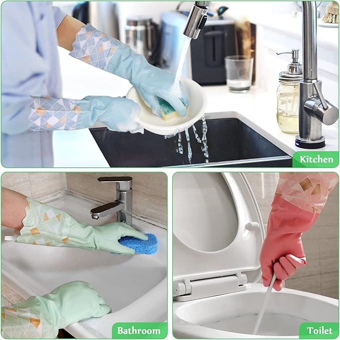 Yiomxhi Household Cleaning Gloves 3 Pairs Reusable Dishwashing Gloves Latex Free - Image 6