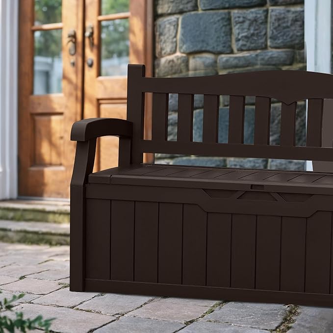 Devoko 80 Gallon Storage Bench Deck Box Lockable for Patio Furniture, Garden Decor and Outdoor Seating for Cushions, Garden Tools and Pool Supplies(Dark Brown) - Image 4
