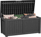 150 Gallon Outdoor Deck Box, Lockable Waterproof Outdoor Storage Boxes For Garden Tools,Indoor Cushions,Accessories Outside Storage Resin Weatherproof Container(Black) by MAIUSCOLI