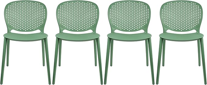 2xhome Set of 4 Patio Dining Chairs | Modern Stackable Outdoor Pool Side Chair | Weather Resistant Plastic for Yard, Porch, Balcony, Kitchen, Green by 2xhome