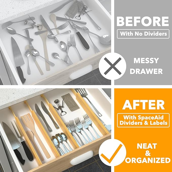 SpaceAid 4 Pack Bamboo Drawer Dividers - Image 2
