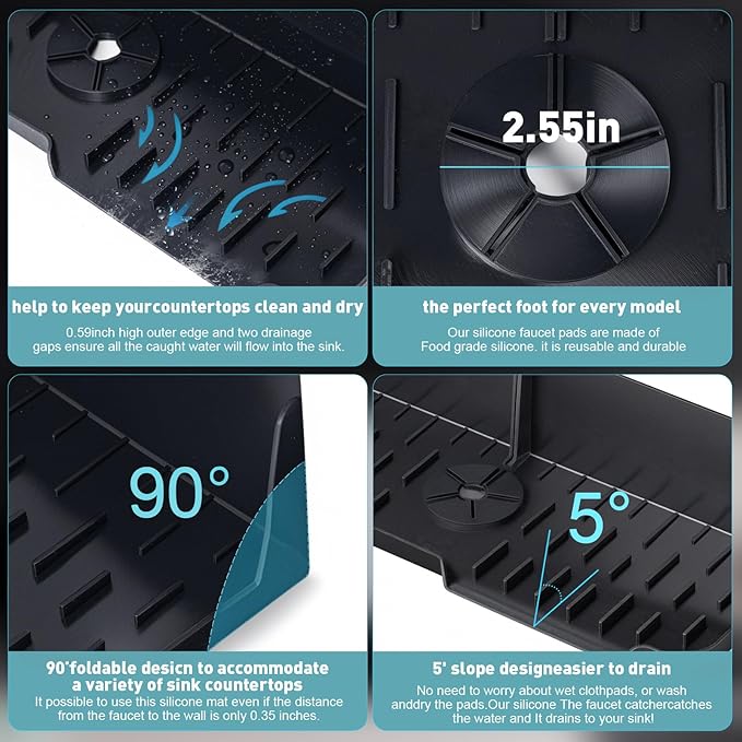 Kitchen Sink Splash Guard，Sink Draining Pad Behind Faucet，Faucet Mat - Image 3