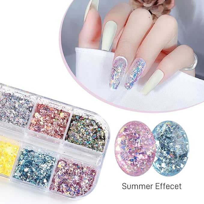 12 Colors Glitter Nail Art Sequins, Holographic Irregular Iridescent Shiny Nail - Image 2