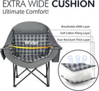 Oversized Camping Chairs for Adults - Heavy Duty Padded Outdoor Folding Lawn XL Camp Chair with Cup Holder Cooler Pockets for Outside Sports Beach Fishing Garden Portable Supports 500lbs, Grey - Image 3