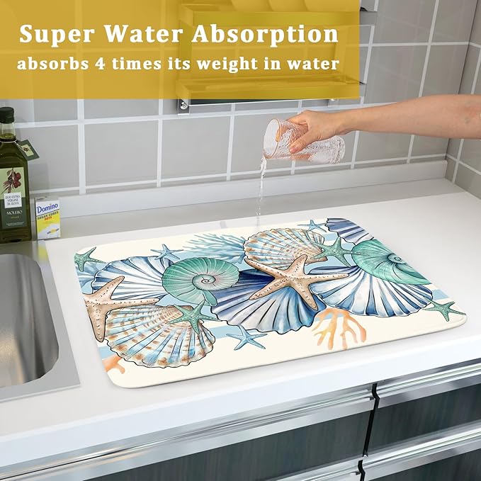 Sea Shell Starfish Summer Dish Drying Pad 18 x 24 Inch - Image 7
