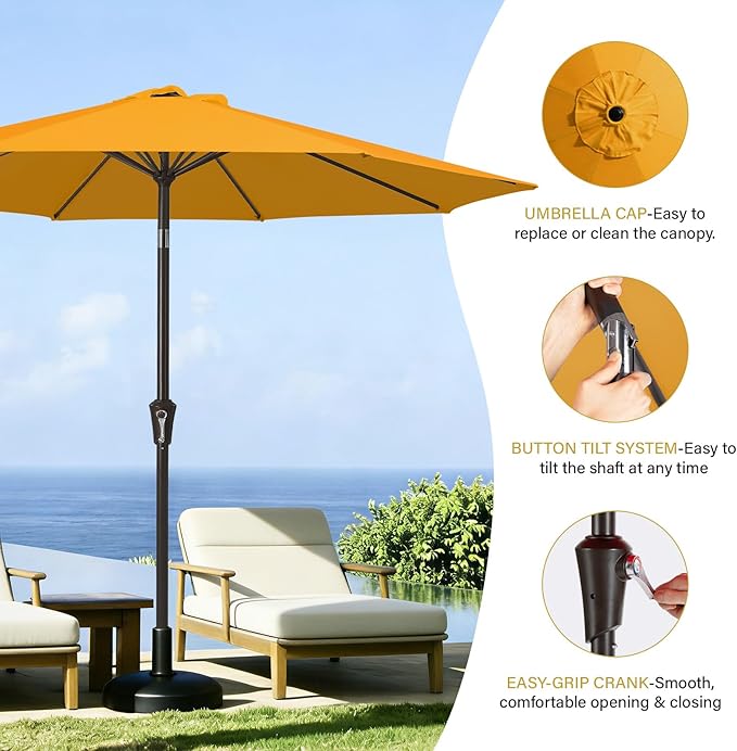 MEWAY 9ft Patio Umbrella Outdoor Table Umbrellas with Push Button Tilt and Crank, Market Umbrella 8 Sturdy Ribs for Deck, Garden, Pool and Backyard, Sun Orange - Image 6