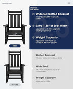 KINGYES Oversized Outdoor Rocking Chair Set of 6, All-Weather Patio Rocking Chairs for Porch, HDPE Outdoor Patio Rockers with High Back & Wide Seat for Garden, Lawn, Black - Image 4