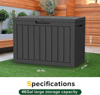 46 Gallon Outdoor Deck Box, Lockable Waterproof Outdoor Storage Boxes For Garden Tools,Indoor Cushions,Accessories Outside Storage Resin Weatherproof Container(Black) - Image 5