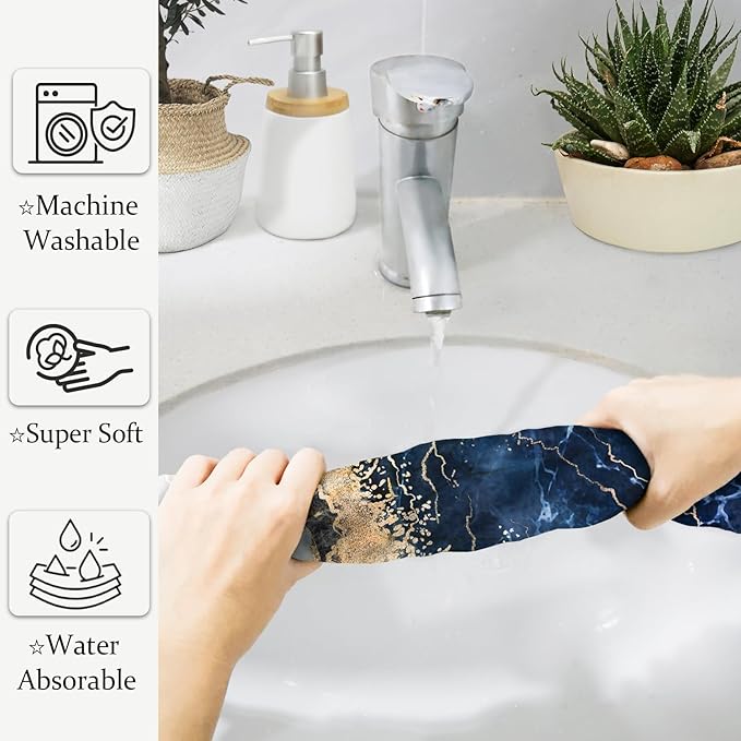 HAISUKA Blue & Gold Marble Lightweight Bath & Kitchen Towels - Image 3