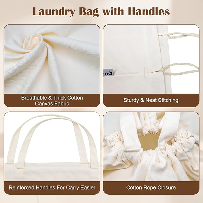 Canvas Laundry Bag with Handles & Drawstring Closure 30”Wx35"H, Thick Canvas - Image 5