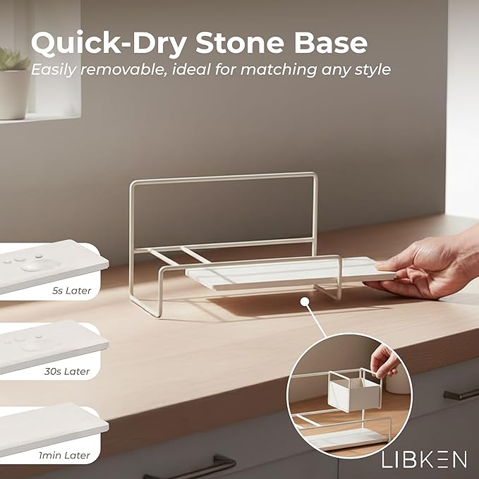 Kitchen Sponge Holder with Drying Stone – Warm Grey Powder Coated Metal Sink - Image 5