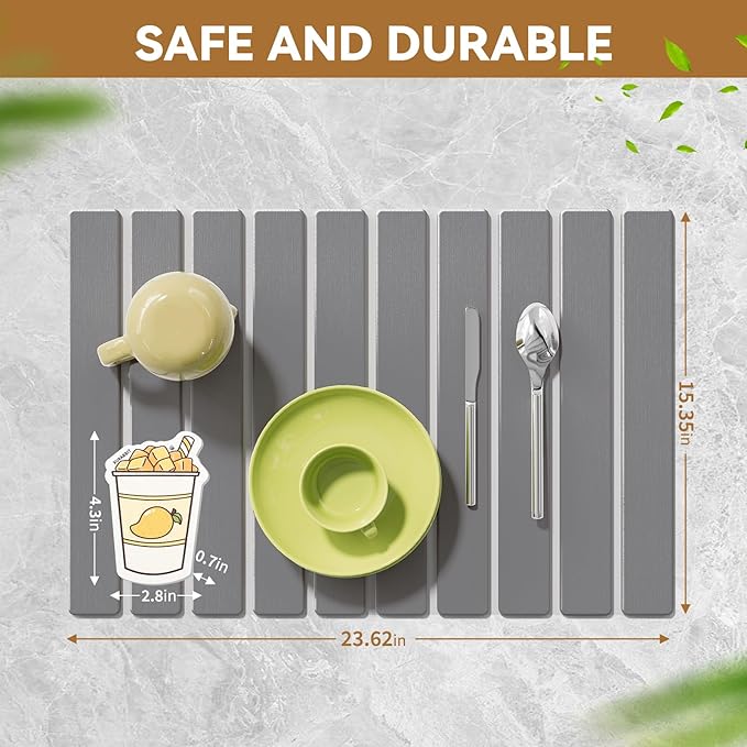 Stone Dish Drying Mats for Kitchen Counter, 23.6''x15.3'' Foldable Quick Dry - Image 6
