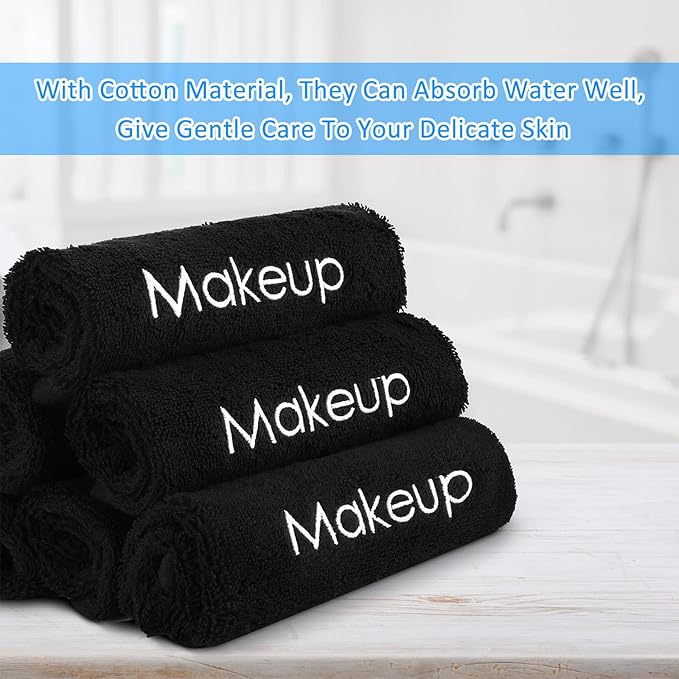 Panelee 12 Pcs Makeup Washcloths Bulk 13 Inch Black Makeup Towels Cotton Face - Image 4