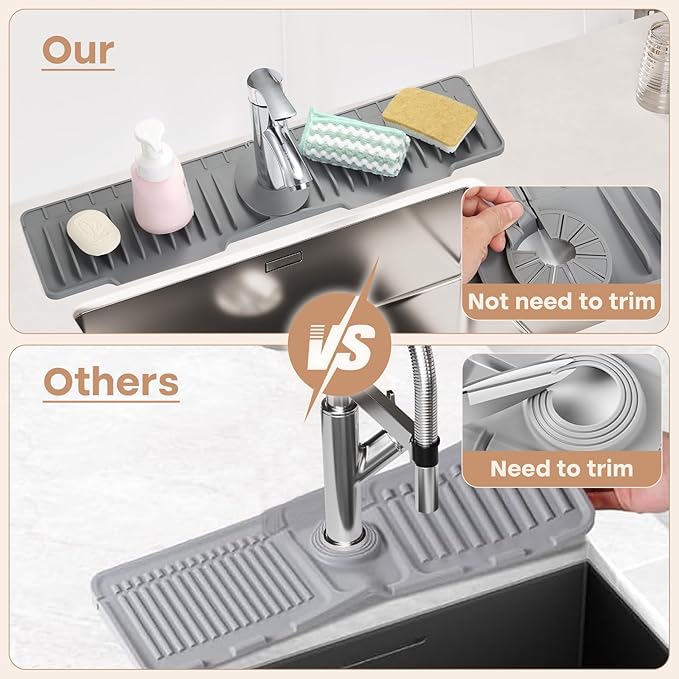 24 Inch Faucet Mat for Kitchen Sink, Silicone Sink Protector&Kitchen Sink - Image 5