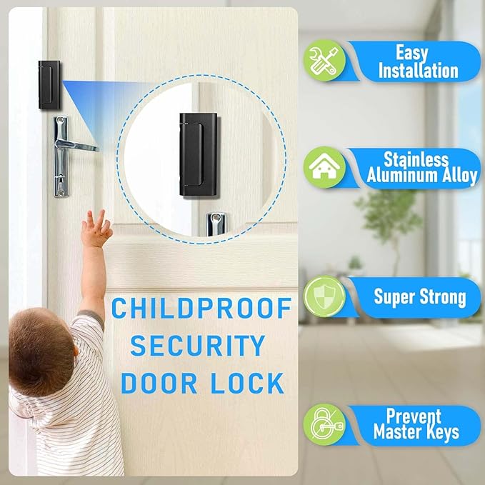 5Pack Home Security Door Reinforcement Lock, Childproof Safety Door Lock Latch - Image 4