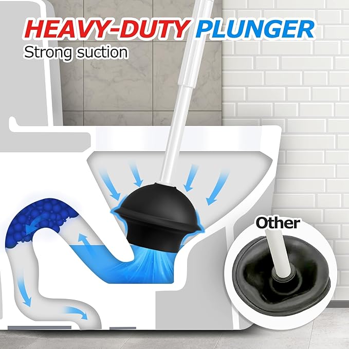 2Pack 2 in 1 Toilet Brush and Plunger Set, Extended Handle Plunger，Toilet Bowl - Image 3
