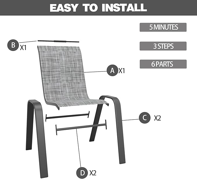 Patio Chairs Set of 4, Stackable Outdoor Dining Chairs for All Weather Textilene Fabric & Metal Frame, Outdoor Chairs Set for Backyard Deck Garden - Image 2