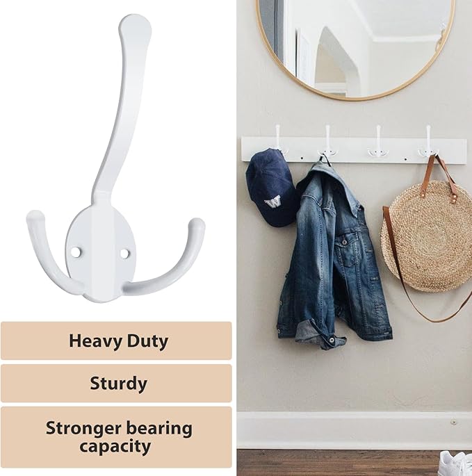 14 Pack Coat Hooks Heavy Duty, Metal Three Prongs Large Coat Hooks Wall Mounted - Image 6