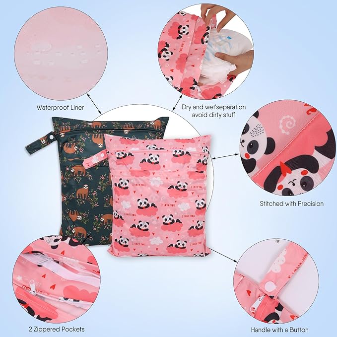 2pcs Travel Waterproof Laundry Bag, Cloth Diaper Wet Dry Bags - Image 2