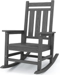 KINGYES Oversized Outdoor Rocking Chair, All-Weather Patio Rocking Chairs for Porch, HDPE Outdoor Patio Rockers with High Back & Wide Seat for Garden, Lawn, Gray by KINGYES
