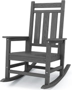 KINGYES Oversized Outdoor Rocking Chair, All-Weather Patio Rocking Chairs for Porch, HDPE Outdoor Patio Rockers with High Back & Wide Seat for Garden, Lawn, Gray by KINGYES