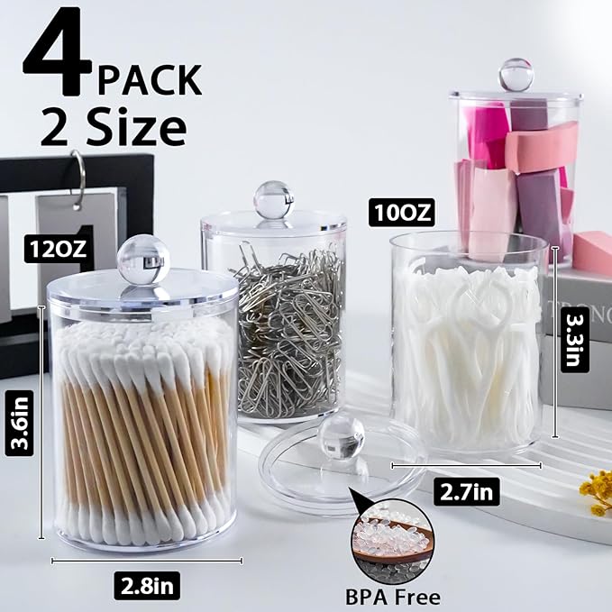 4 Pack Qtip Holder, Canister Apothecary Jar Set, Bathroom Jars - Image 2