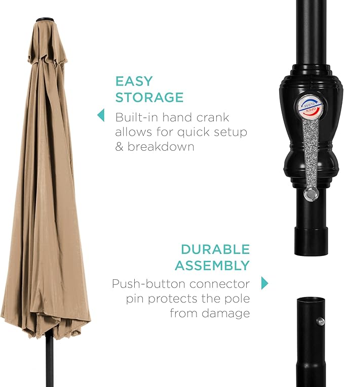 Best Choice Products 10ft Outdoor Table Compatible Steel Polyester Market Patio Umbrella w/Crank and Easy Push Button Tilt - Image 6