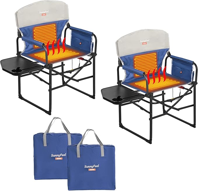 SUNNYFEEL Heated Camping Directors Chair, Heavy Duty,Oversized Portable Folding Chair with Side Table, Pocket for Beach, Fishing,Trip,Picnic,Lawn,Concert Outdoor Foldable Camp Chairs by SunnyFeelCamping