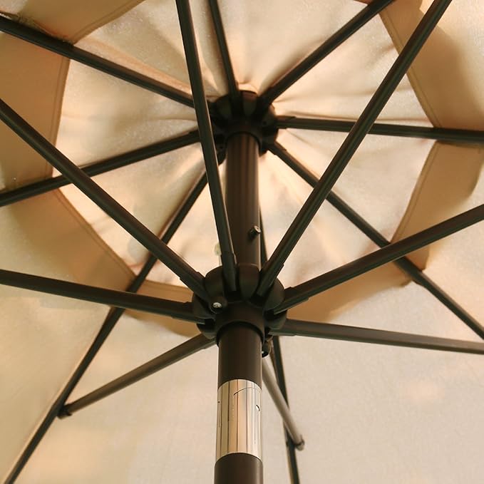 Sunnyglade 9' Patio Umbrella Outdoor Table Umbrella with 8 Sturdy Ribs (Tan) - Image 6
