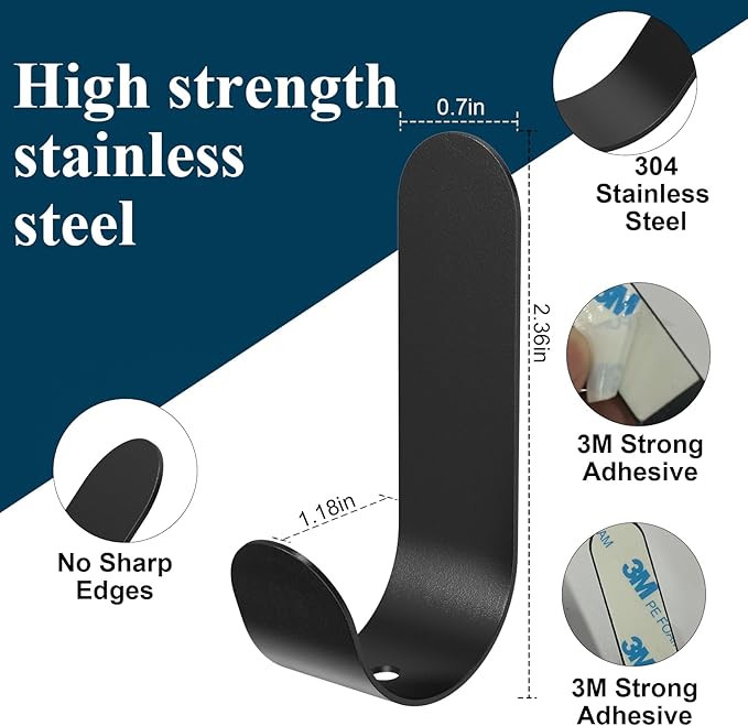 Adhesive Towel Hooks, Waterproof Oilproof Rustproof - Image 3